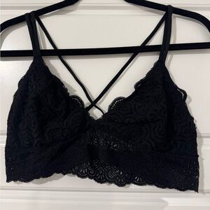 Aerie Black Lace Bralette with Strappy Details